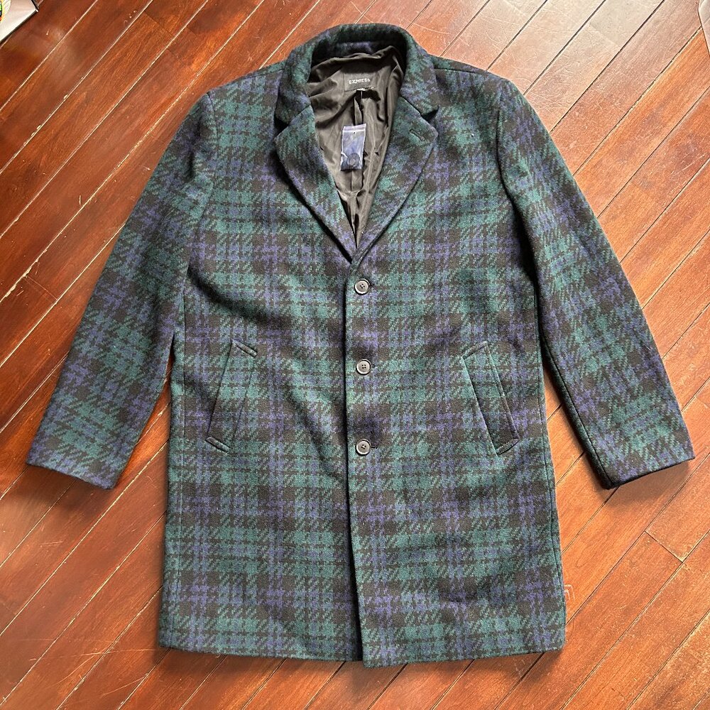 Express Wool Blend Watch Plaid Top Coat, New!